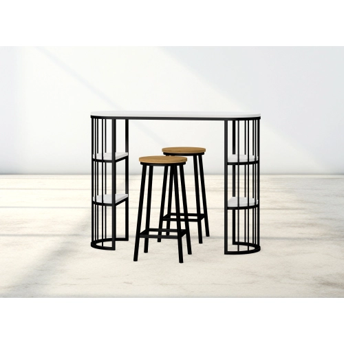Zestaw Barowo - Jadalniany z Metalu , Blat Biały Płyta MDF  Stół +2 Taborety Model  ZETS-36